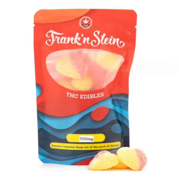 FrankNStein Peach Hearts 500MG THC 600x600 - 500mg THC comestibles (Frank'n Stein)