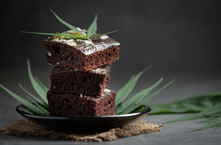 cannabis brownies cannabis leaves put black plate 1